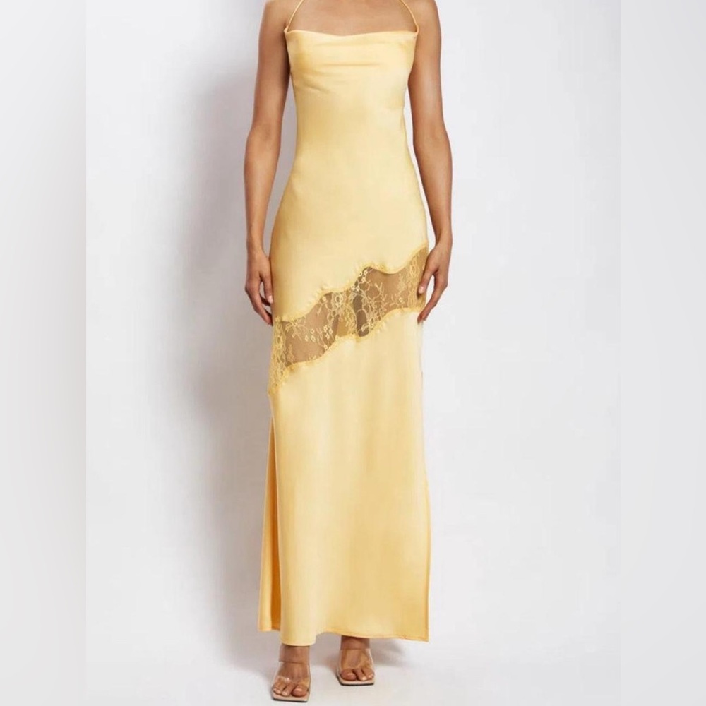 Chandra Lace Detail Satin Maxi Dress - Lemon